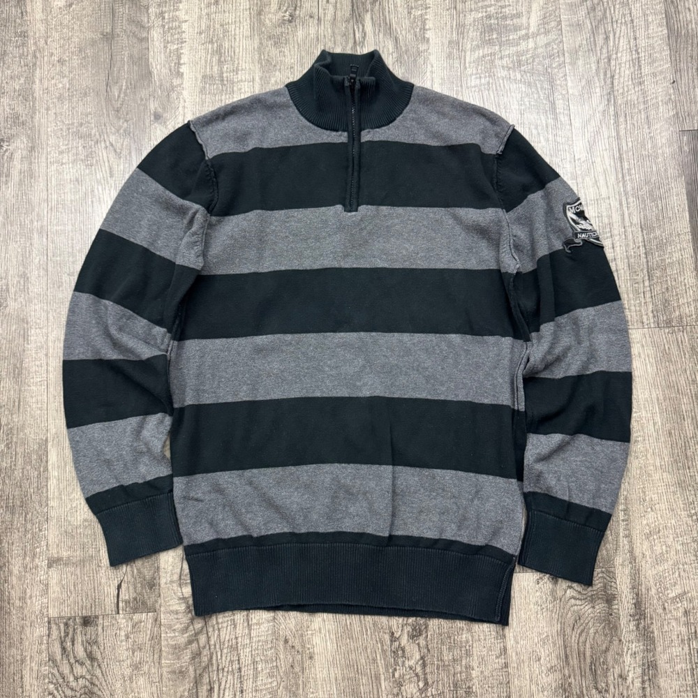 Nautica Jeans Striped Quarter Zip Sweater Sz L*